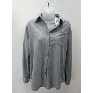 Hotouch Women's Size S Oversized Gray Long Sleeve Button Front Waffle Knit Shirt